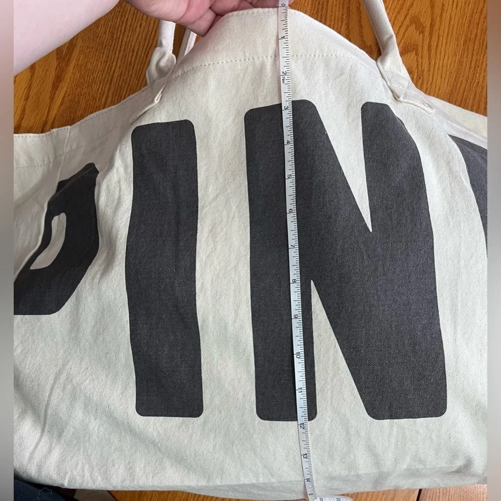 NWT PINK Victoria’s Secret Large Canvas Tote Duffel Bag Cream w/Black print. - Picture 3 of 11